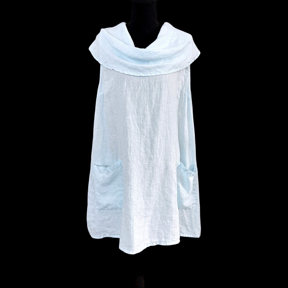 Match Point Sleeveless Linen Tunic Top M Blue Coastal Grandma Lagenlook Beach